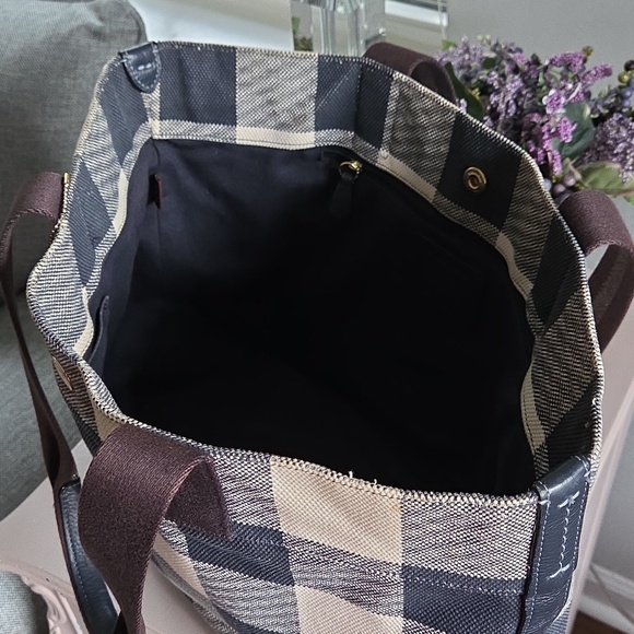 COACH Navy Buffalo Plaid Canvas Tote - Picture 11 of 16